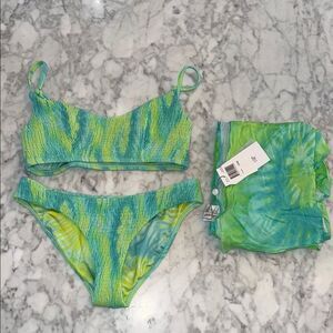 Peixoto Vibrant Green/Blue Tie-Dye Bikini Set with NWT Sarong